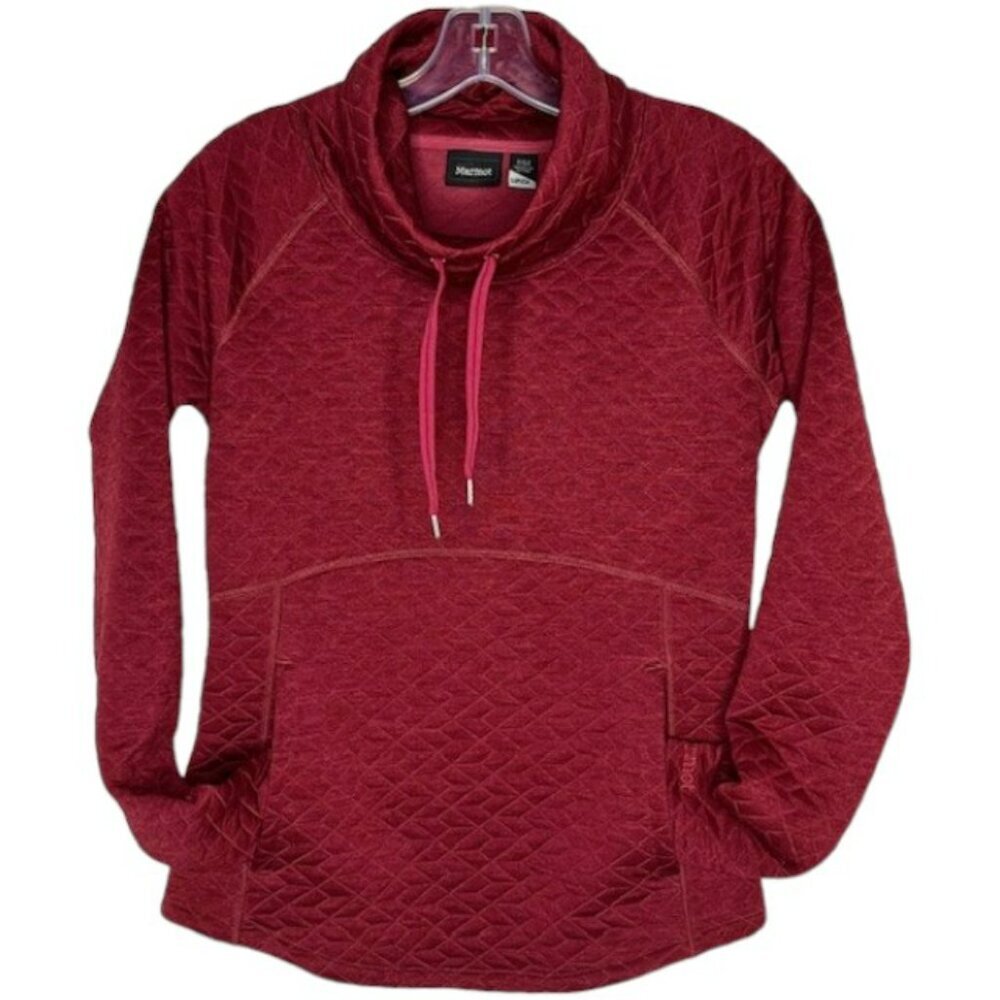 Marmot Annie Quilted Cowl Neck Kangaroo Pocket Pullover - Heathered Maroon - S - Picture 3 of 10